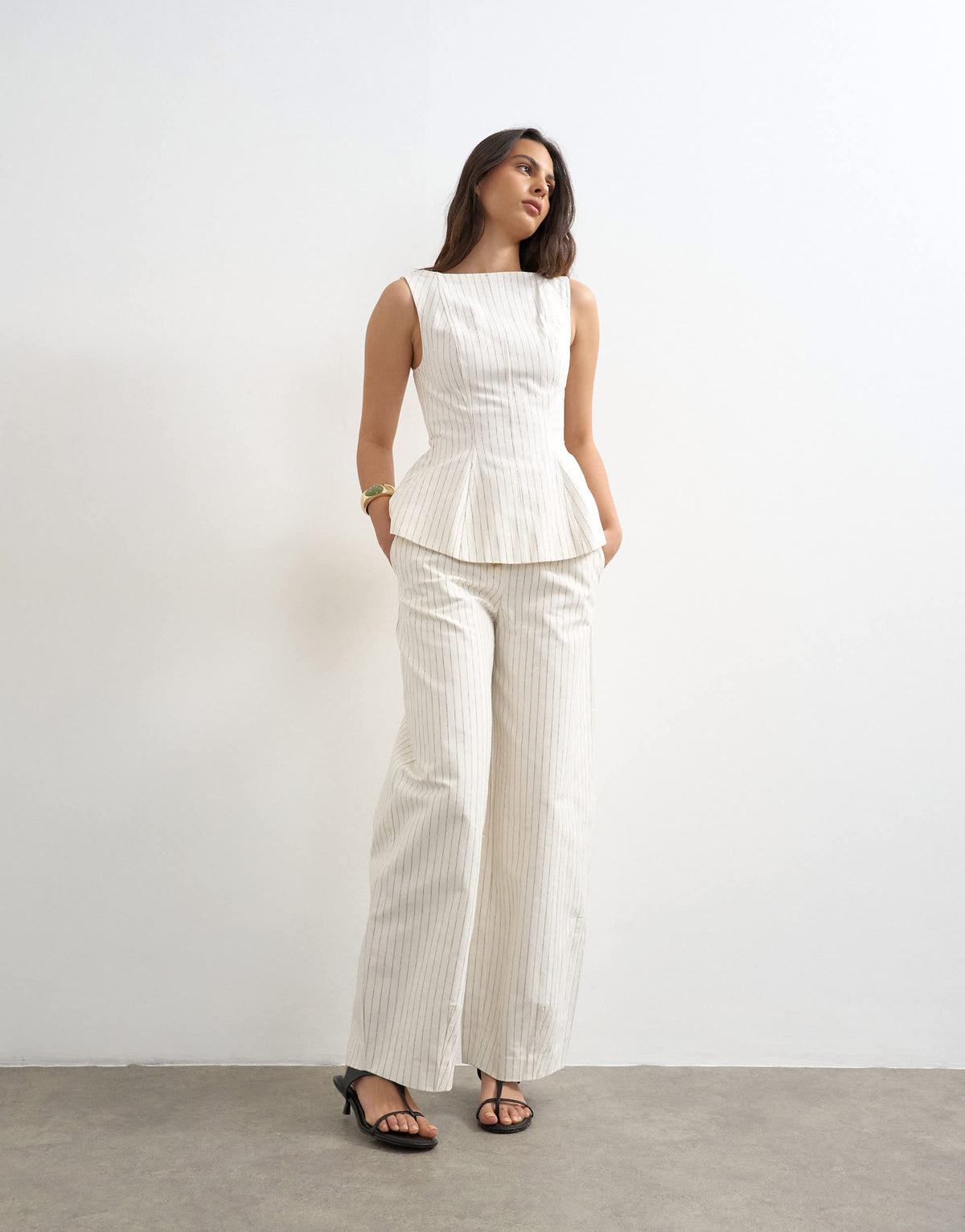 Topshop co ord striped high neck top in white