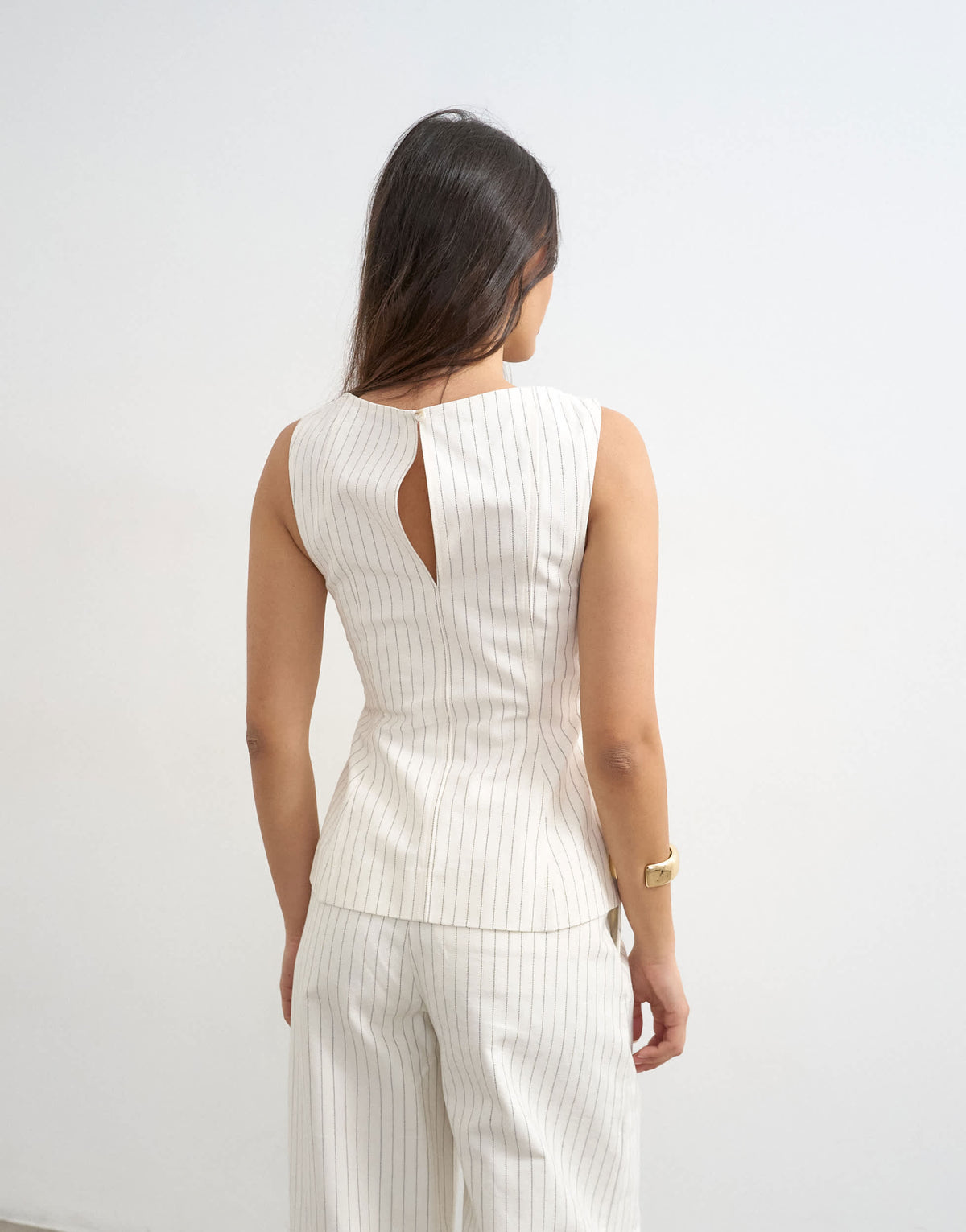 Topshop co ord striped high neck top in white