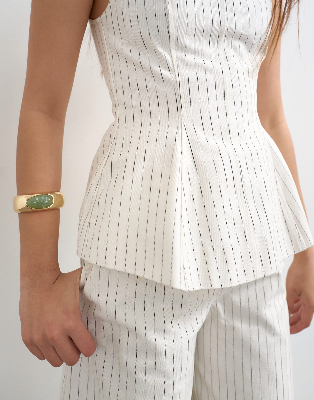 Topshop co ord striped high neck top in white