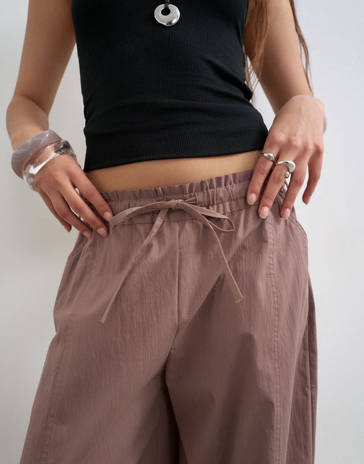 Topshop elasticated waist cuffed hem techy trouser in brown