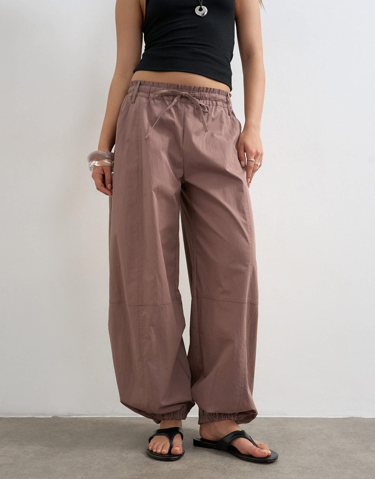 Topshop elasticated waist cuffed hem techy trouser in brown