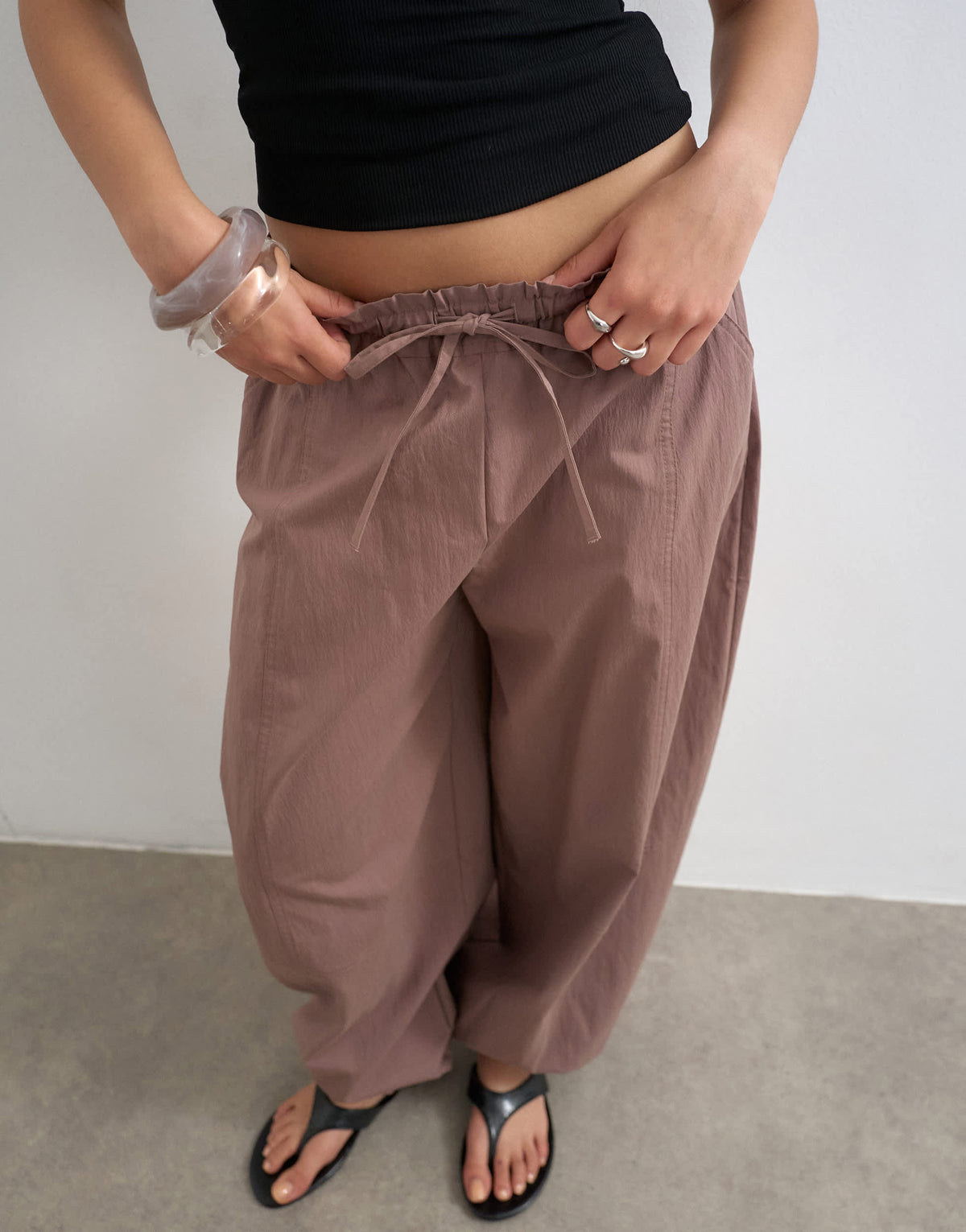 Topshop elasticated waist cuffed hem techy trouser in brown