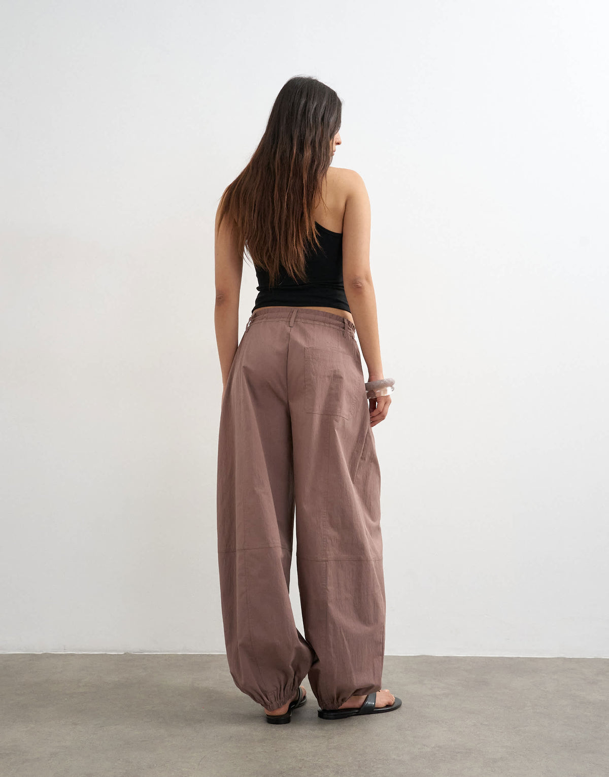 Topshop elasticated waist cuffed hem techy trouser in brown