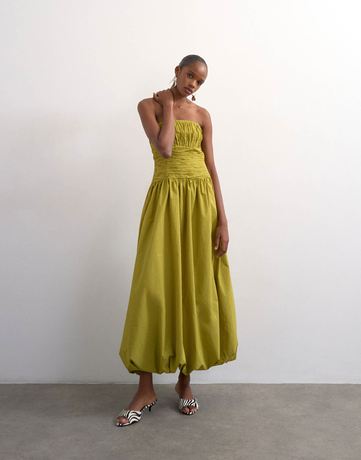 Topshop premium bubble hem bandeau maxi dress in green