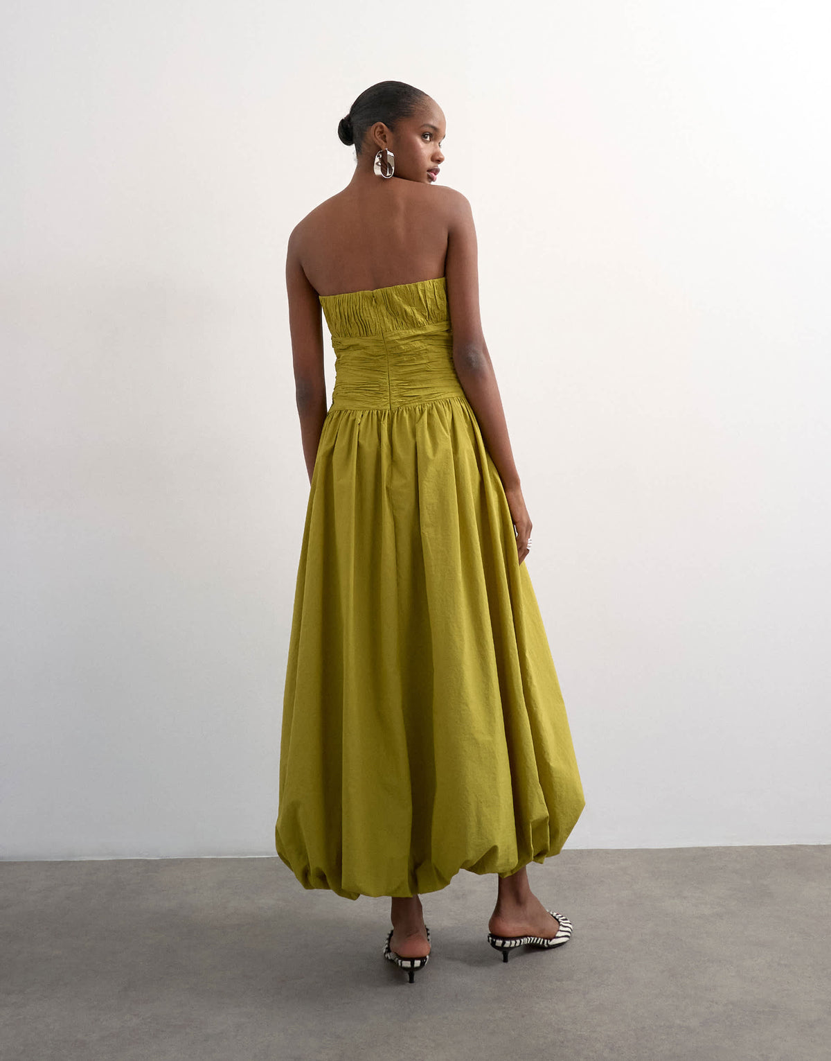 Topshop premium bubble hem bandeau maxi dress in green