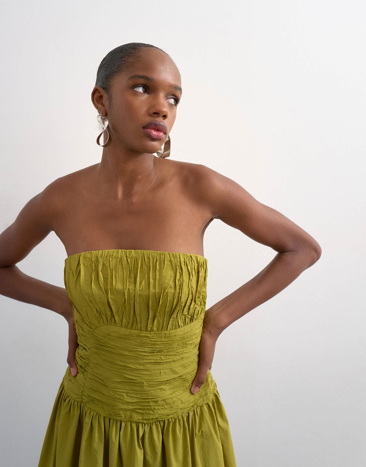 Topshop premium bubble hem bandeau maxi dress in green