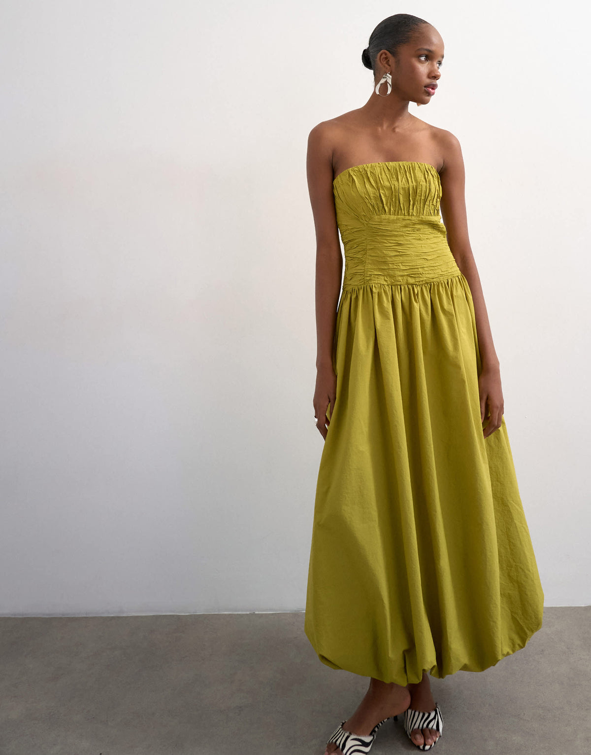 Topshop premium bubble hem bandeau maxi dress in green