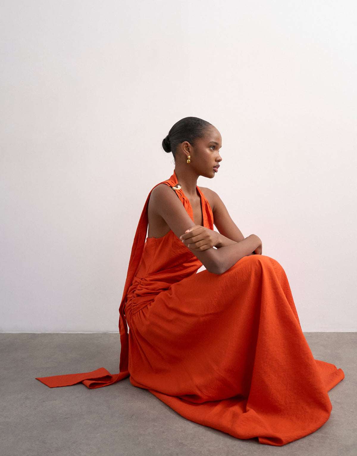 Topshop scarf neck plunge maxi dress with hardware in orange