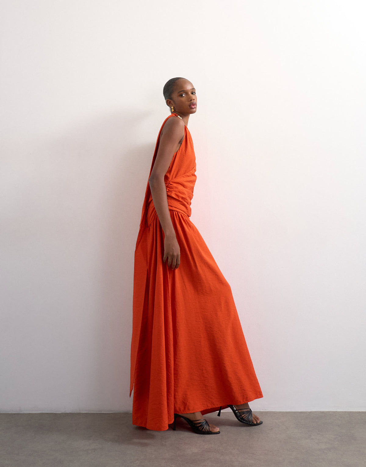 Topshop scarf neck plunge maxi dress with hardware in orange