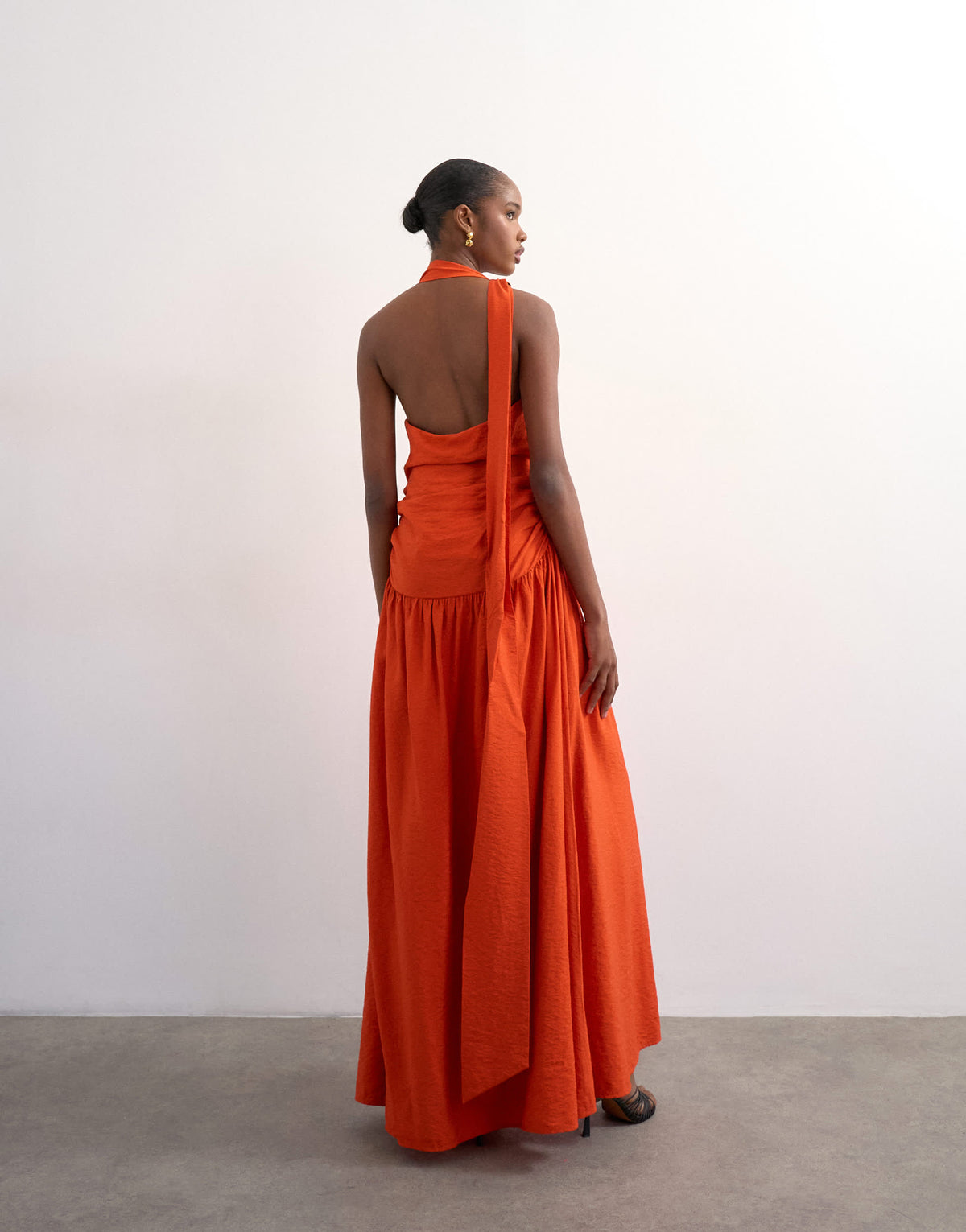 Topshop scarf neck plunge maxi dress with hardware in orange