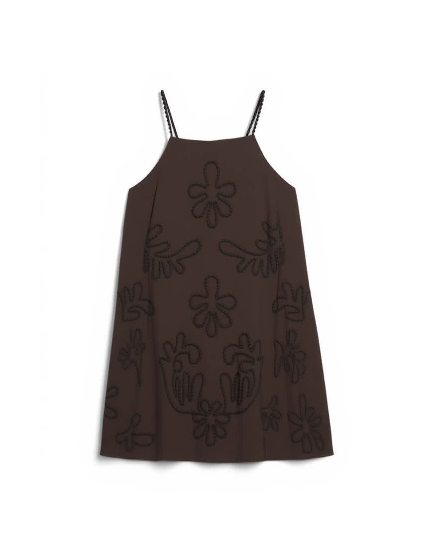 Topshop beaded strap trapeze mini dress with 3D cording in brown