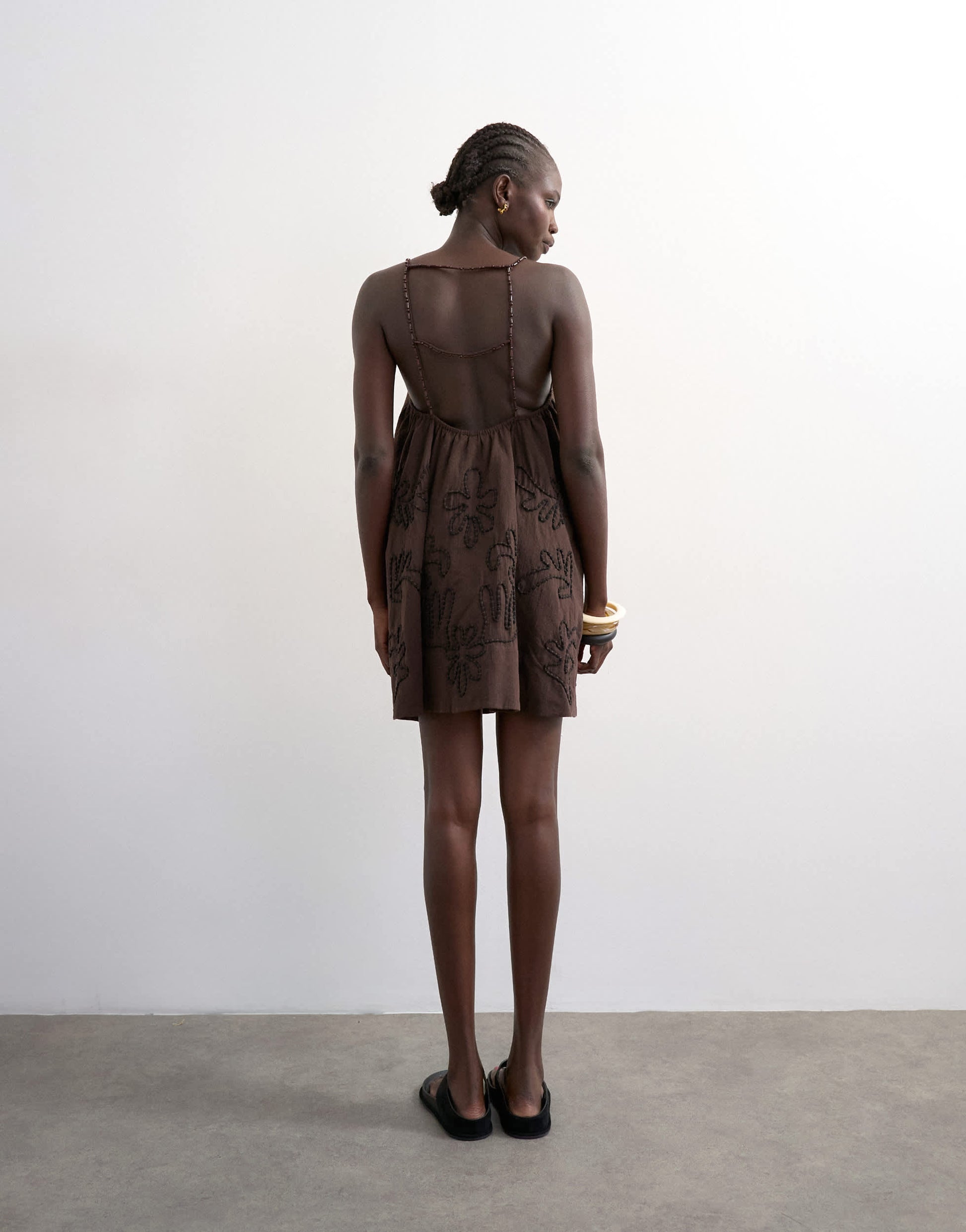 Topshop beaded strap trapeze mini dress with 3D cording in brown