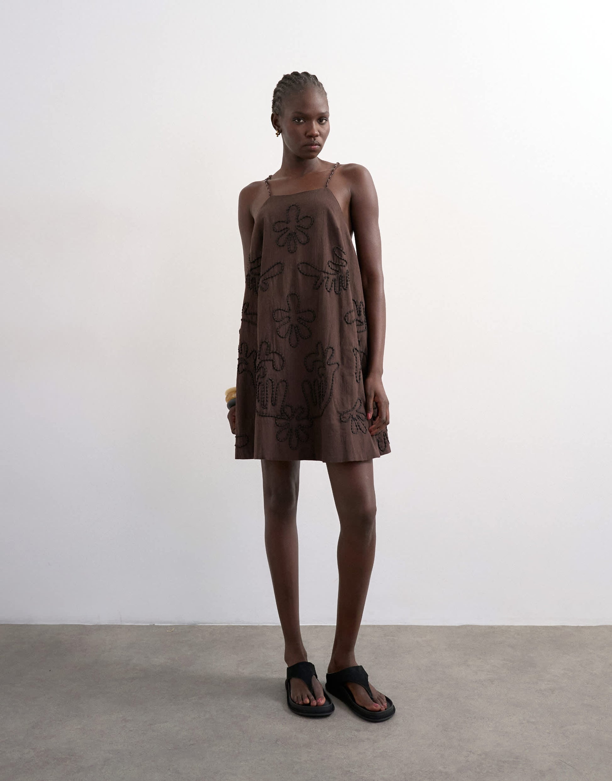 Topshop beaded strap trapeze mini dress with 3D cording in brown