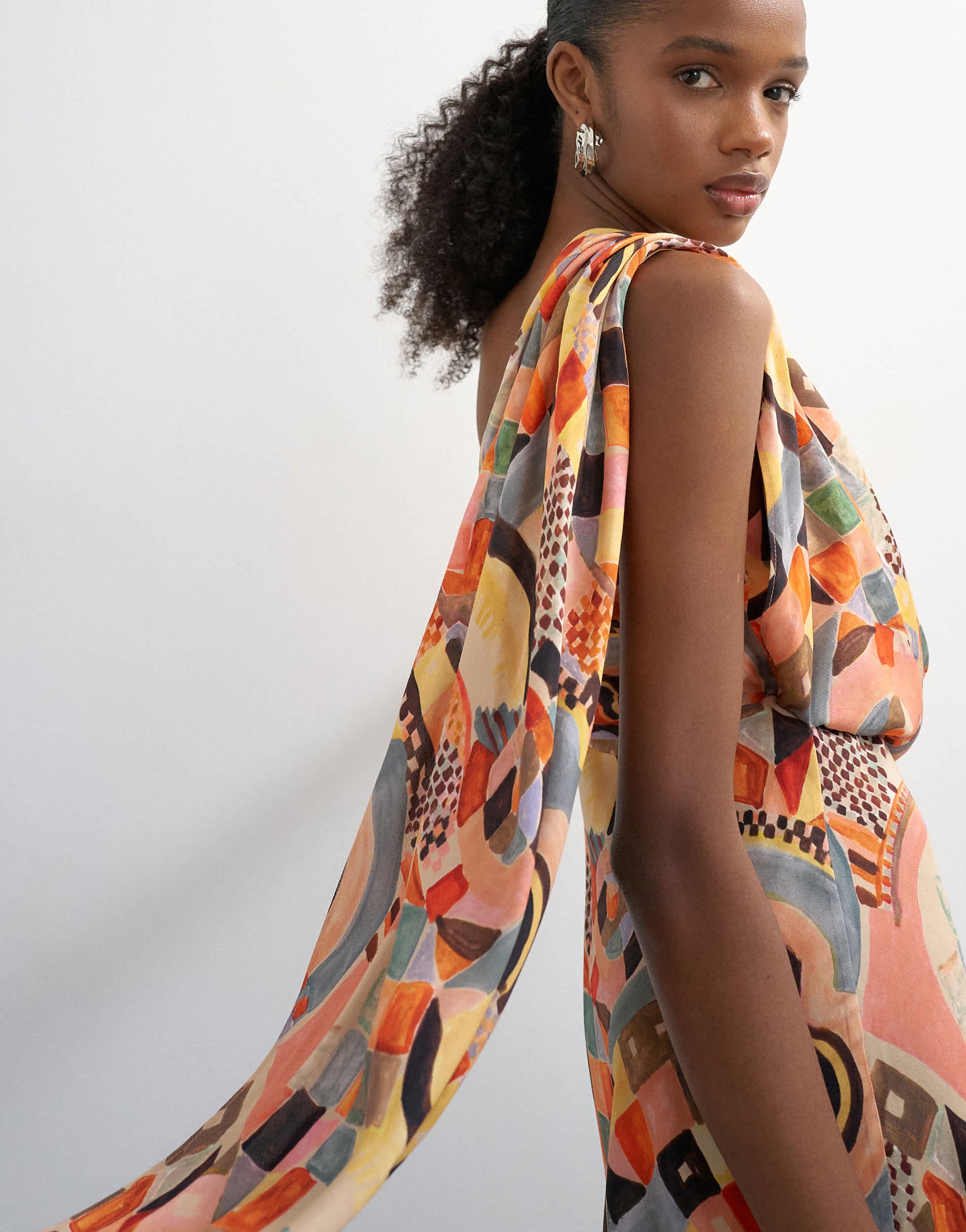 Topshop draped scarf neck mini dress in mosaic print