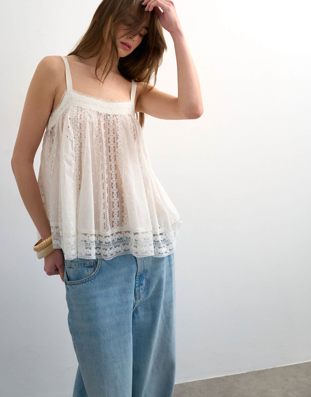 Topshop broderie and lace top in white