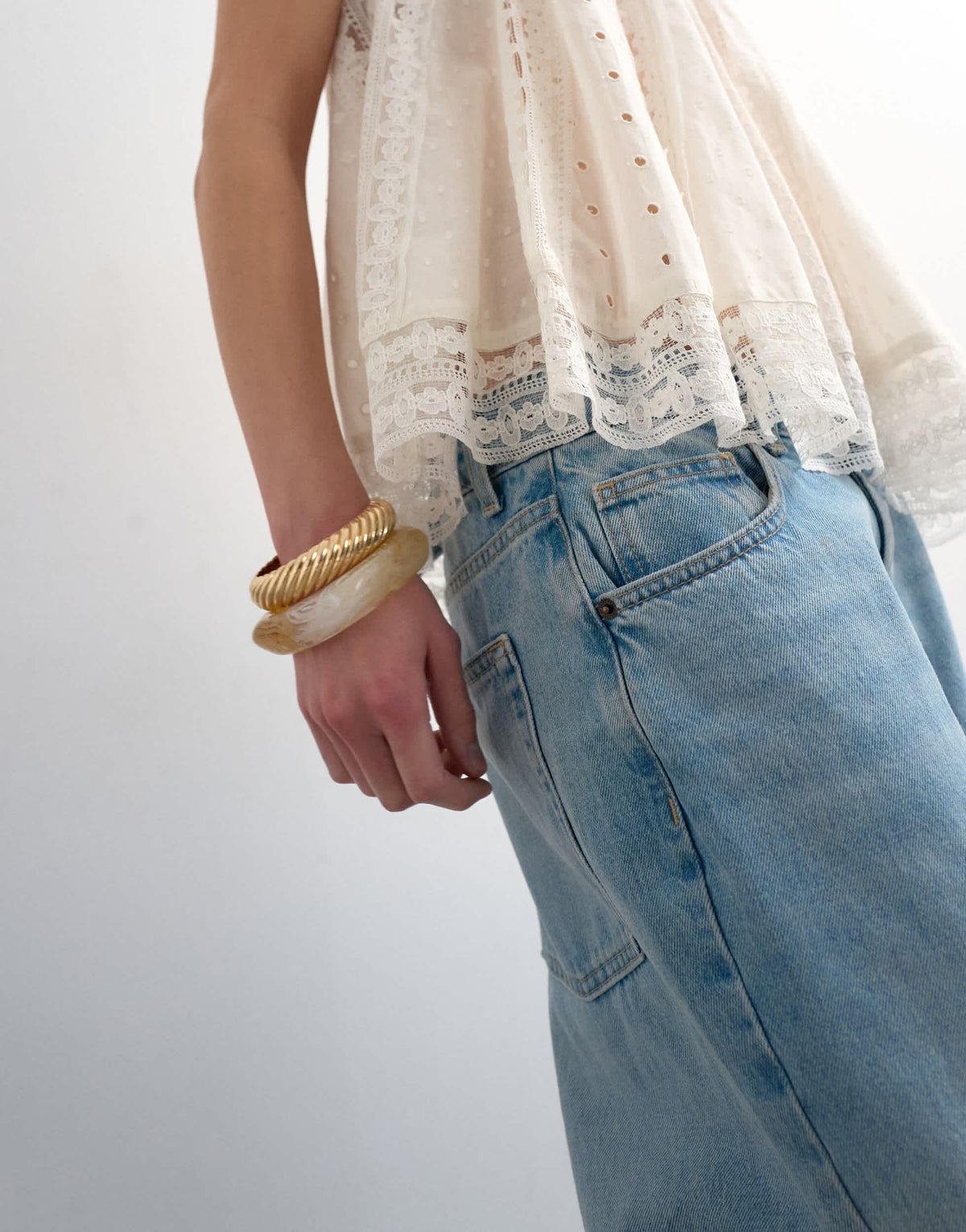 Topshop broderie and lace top in white
