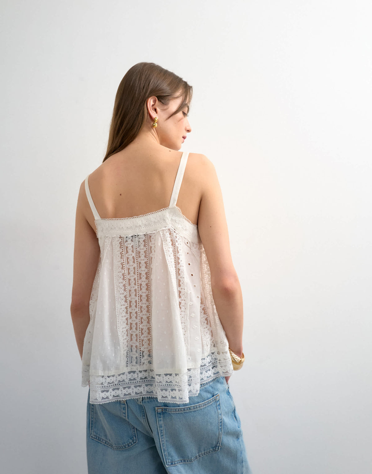 Topshop broderie and lace top in white