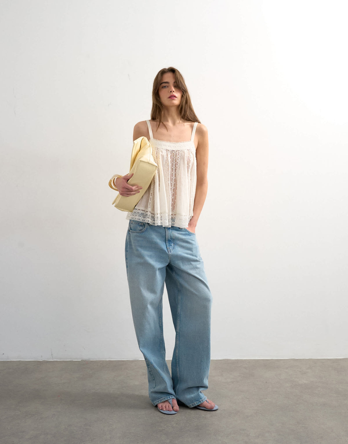Topshop broderie and lace top in white