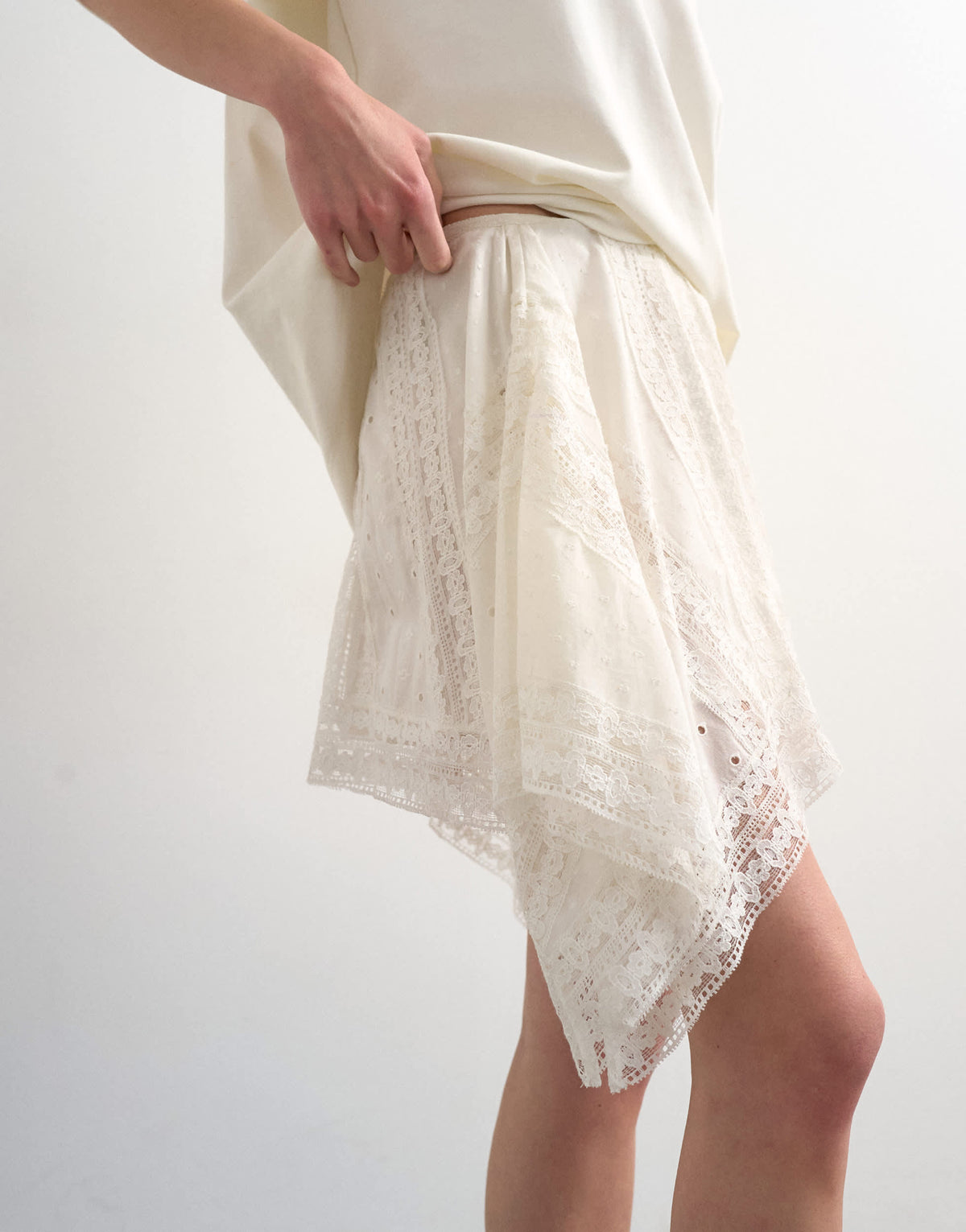 Topshop hanky hem mini skirt with heavy embroidery in white