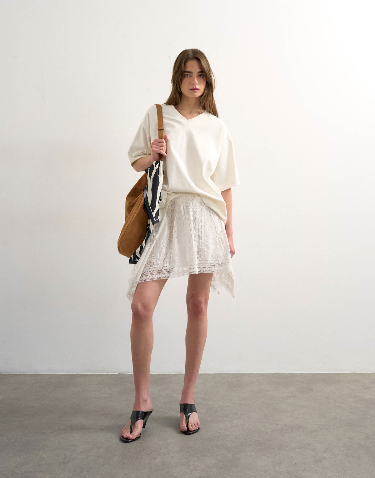Topshop hanky hem mini skirt with heavy embroidery in white