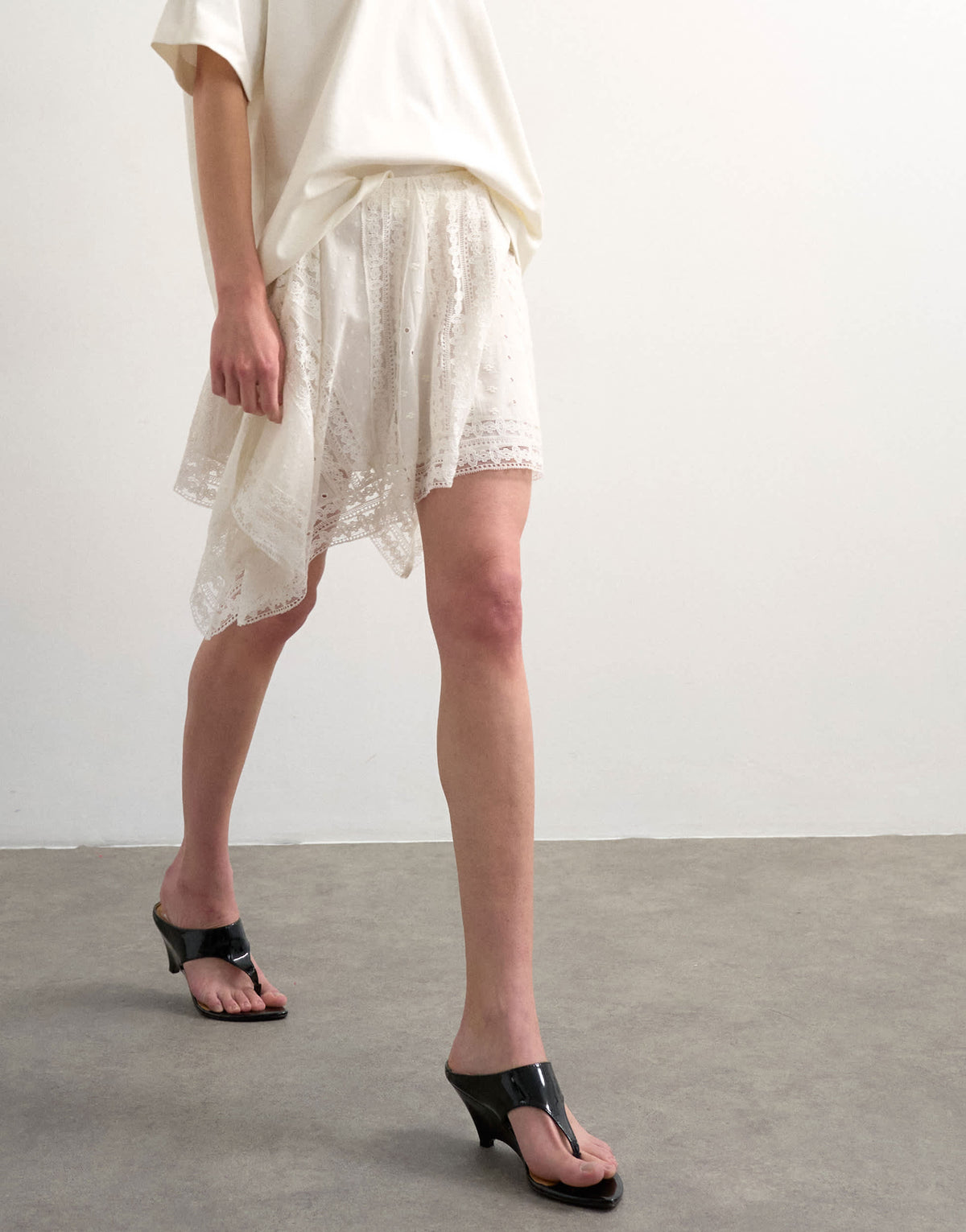 Topshop hanky hem mini skirt with heavy embroidery in white