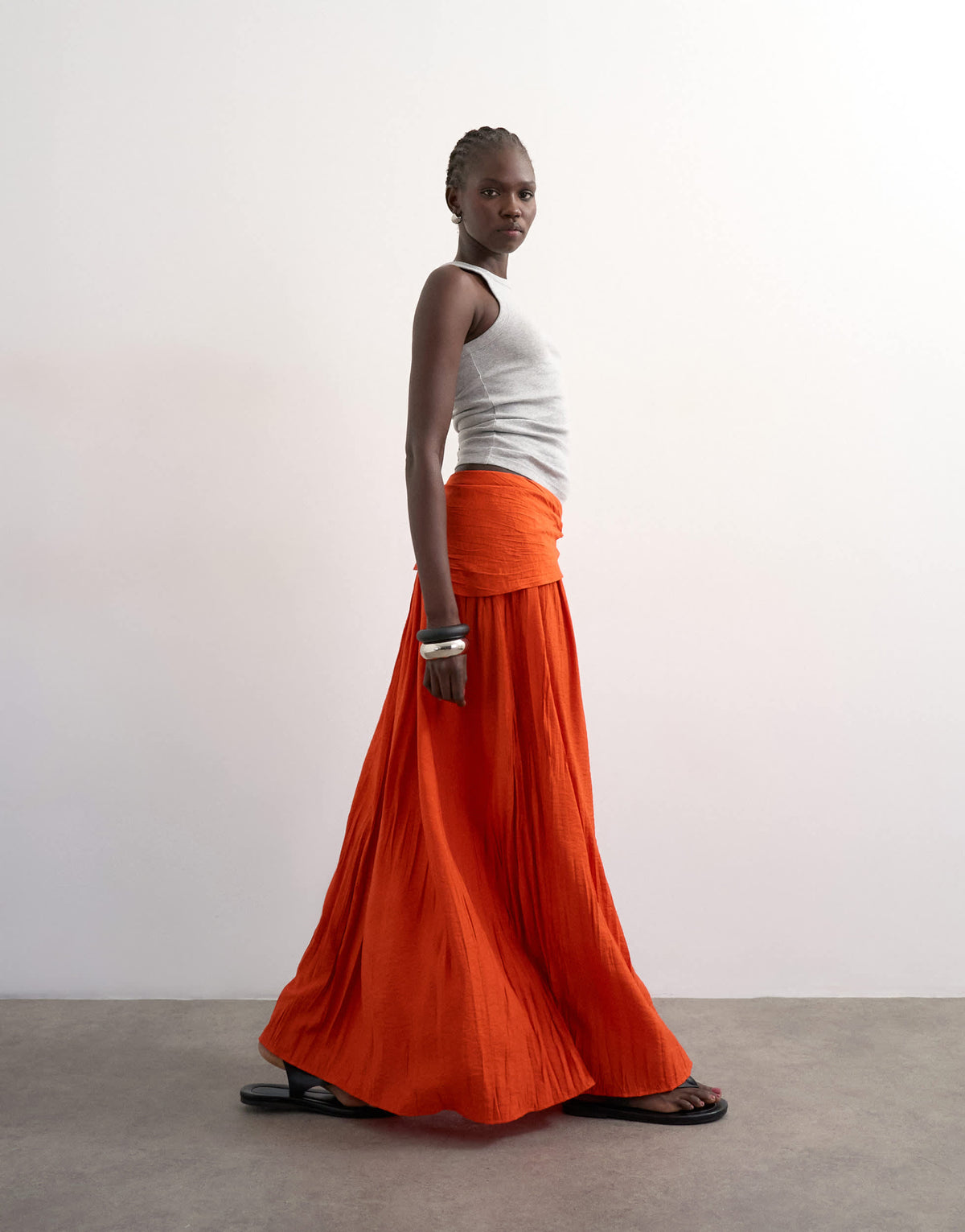 Topshop sash tie crinkle full maxi skirt in orange