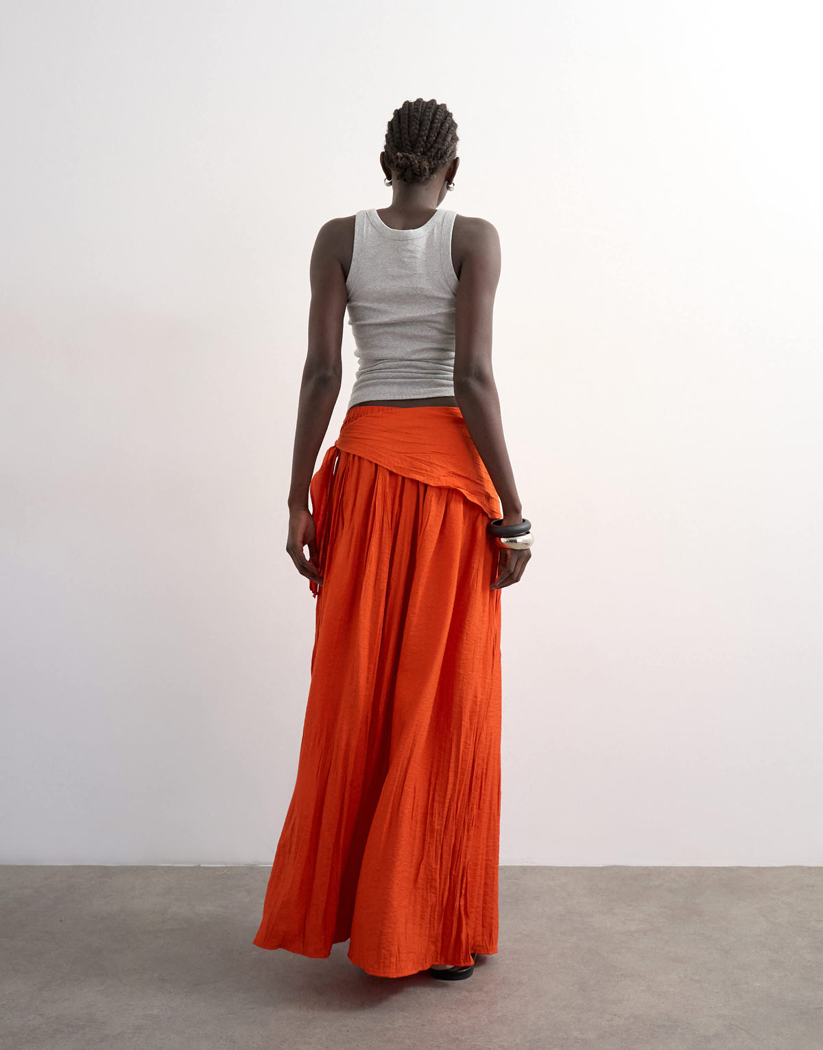 Topshop sash tie crinkle full maxi skirt in orange