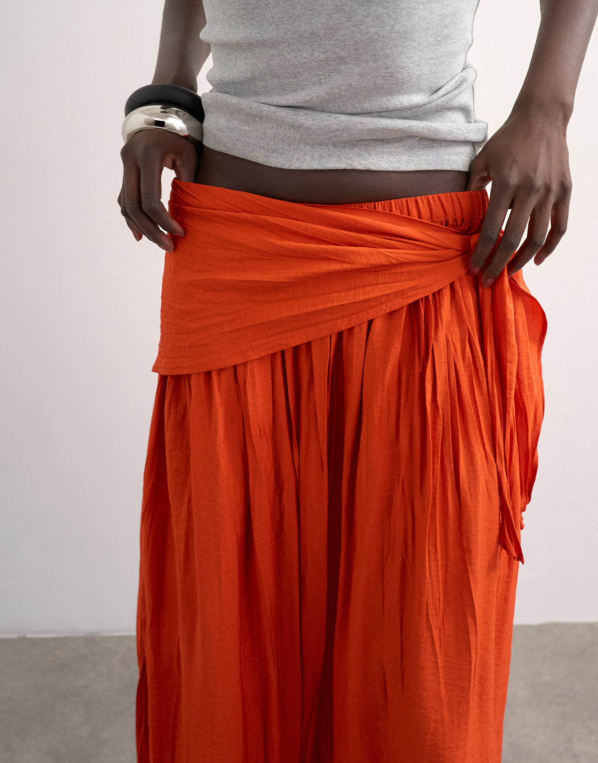Topshop sash tie crinkle full maxi skirt in orange