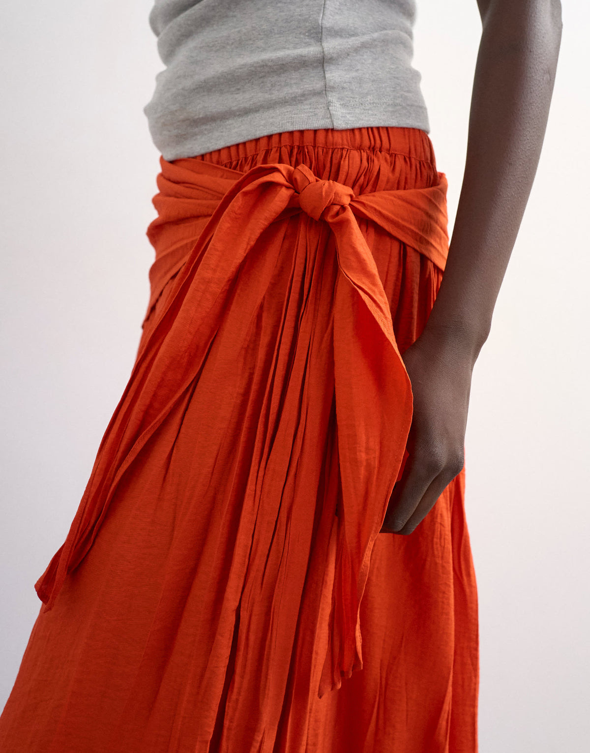Topshop sash tie crinkle full maxi skirt in orange