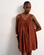 Topshop cotton deep v lace trapeze mini dress in rust