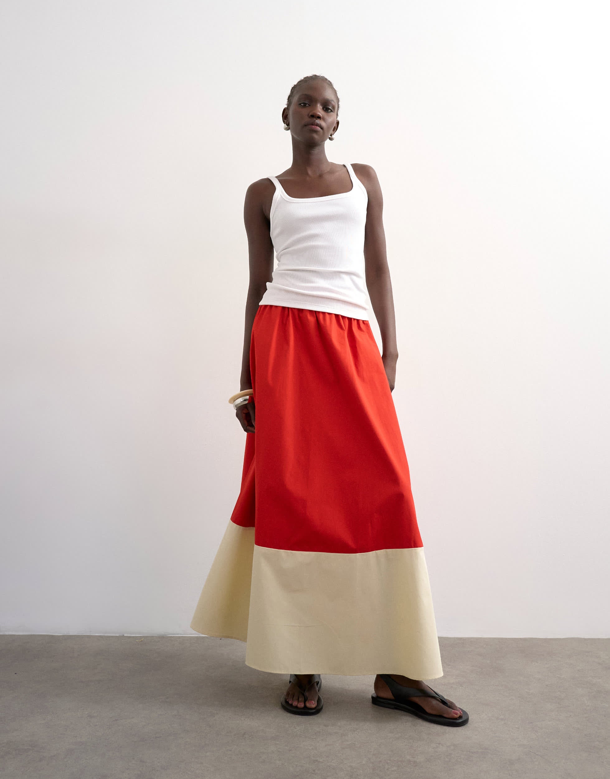 Topshop maxi full circle colour block skirt in orange