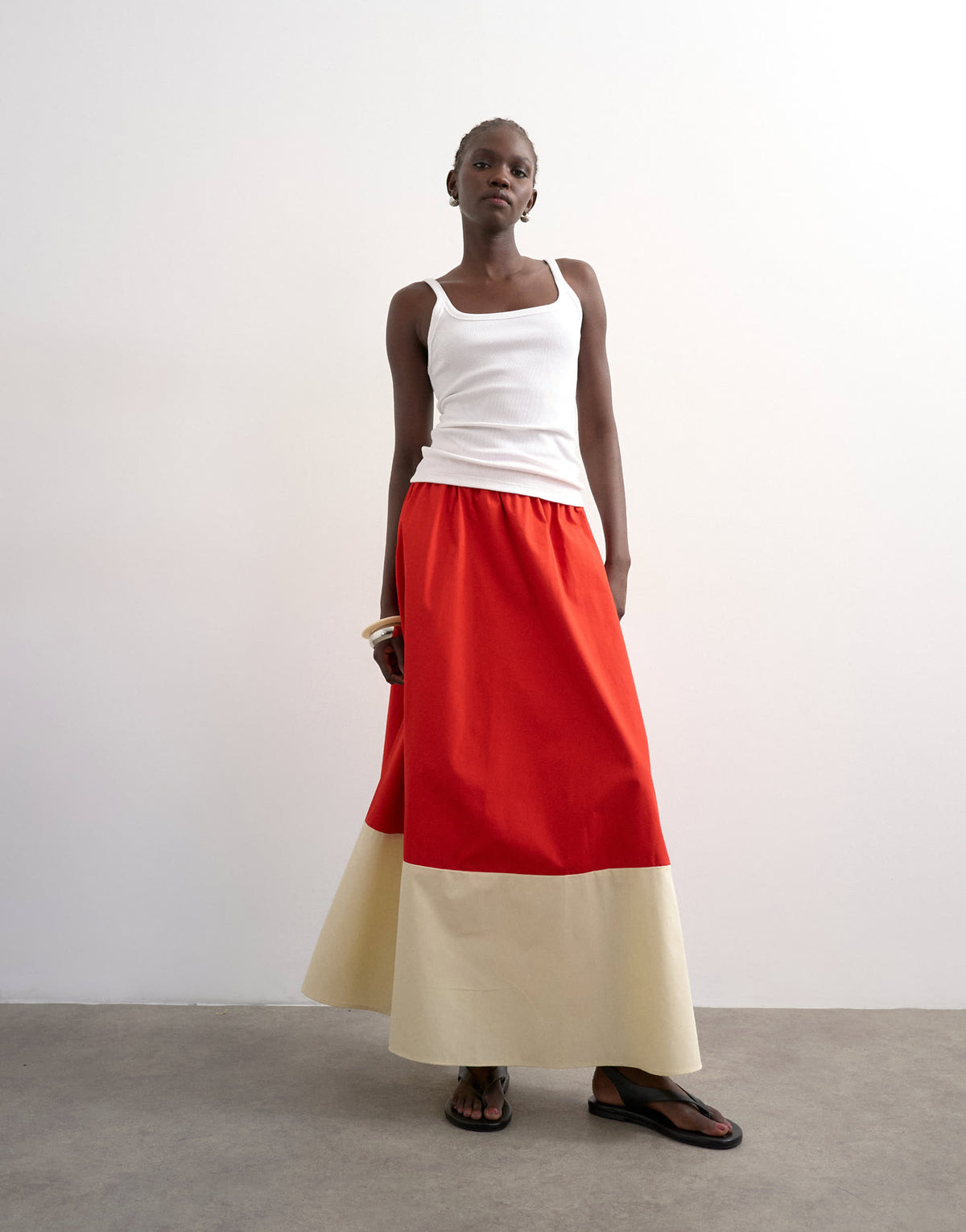 Topshop maxi full circle colour block skirt in orange