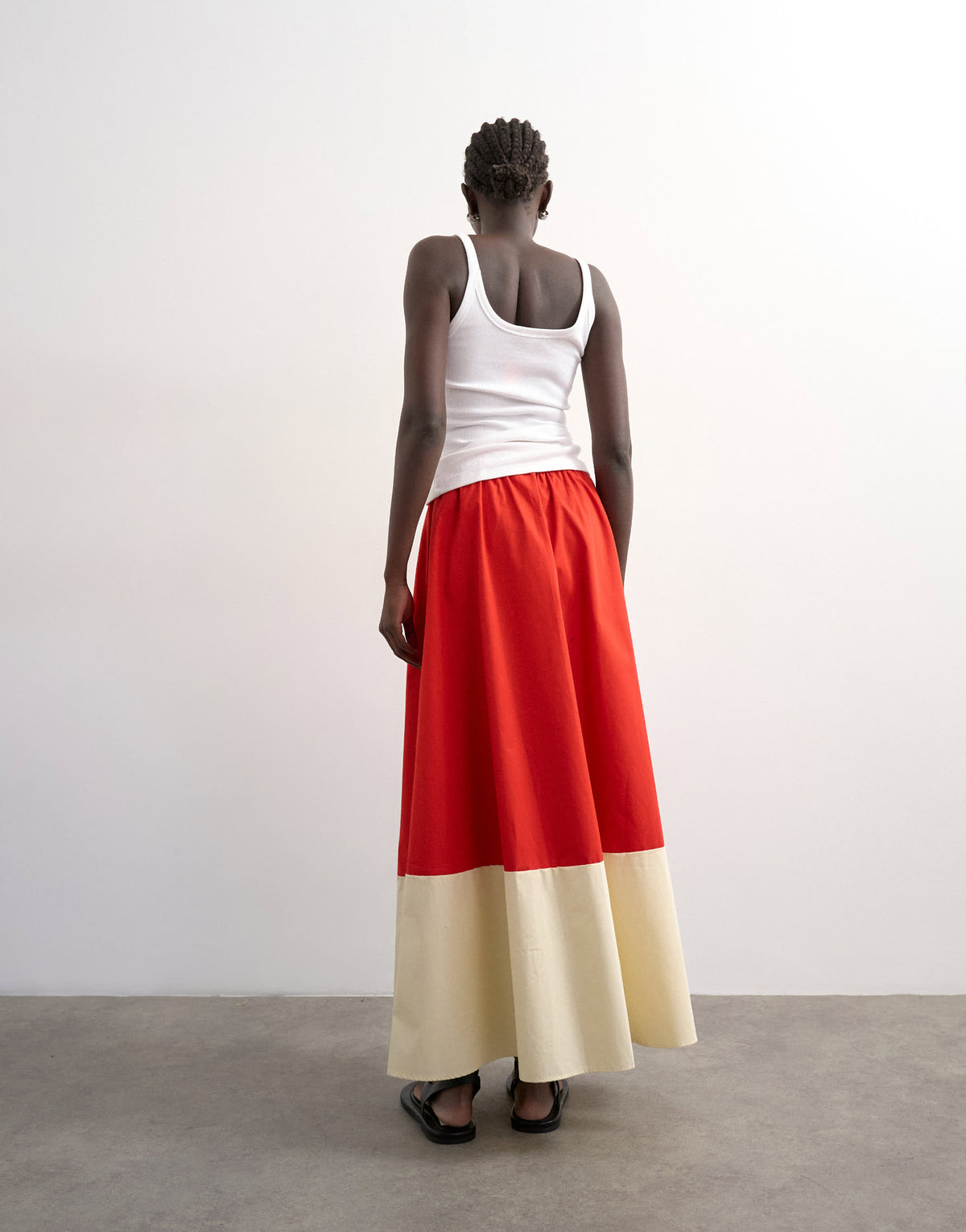 Topshop maxi full circle colour block skirt in orange