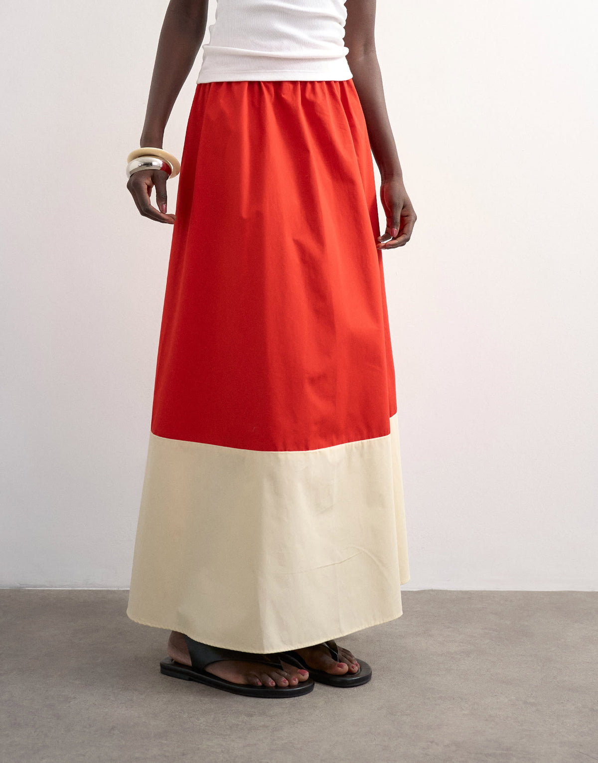 Topshop maxi full circle colour block skirt in orange