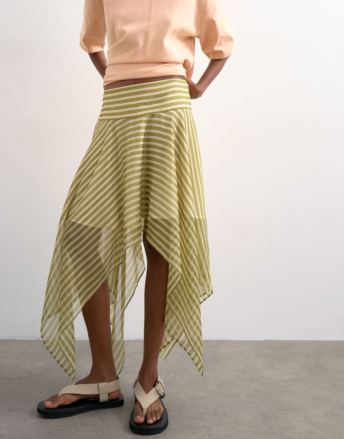 Topshop hanky hem mini skirt in green stripe