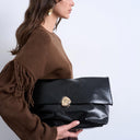 Topshop Gaia folded clutch bag with hardware in black