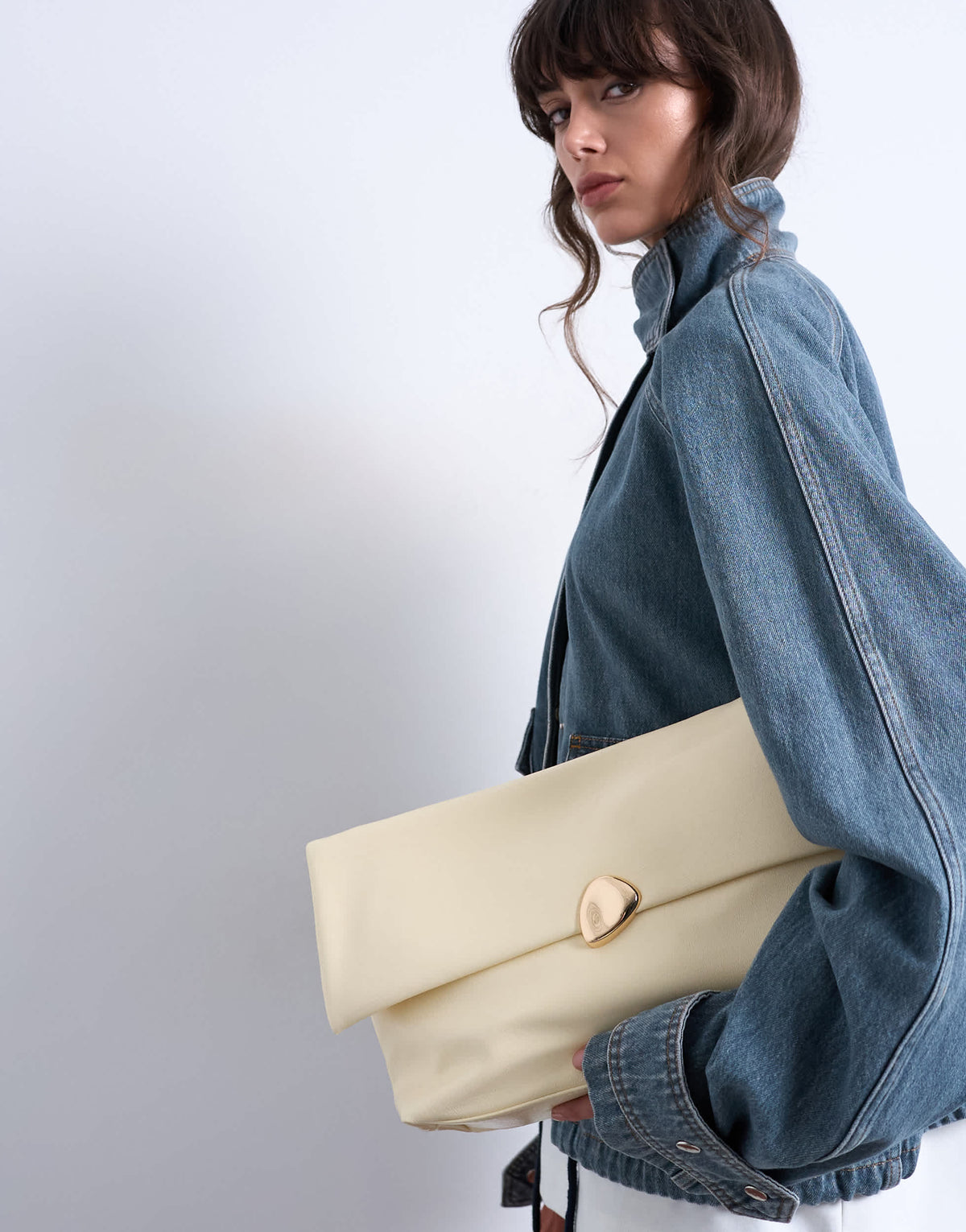Topshop Gaia folded clutch with hardware in off white