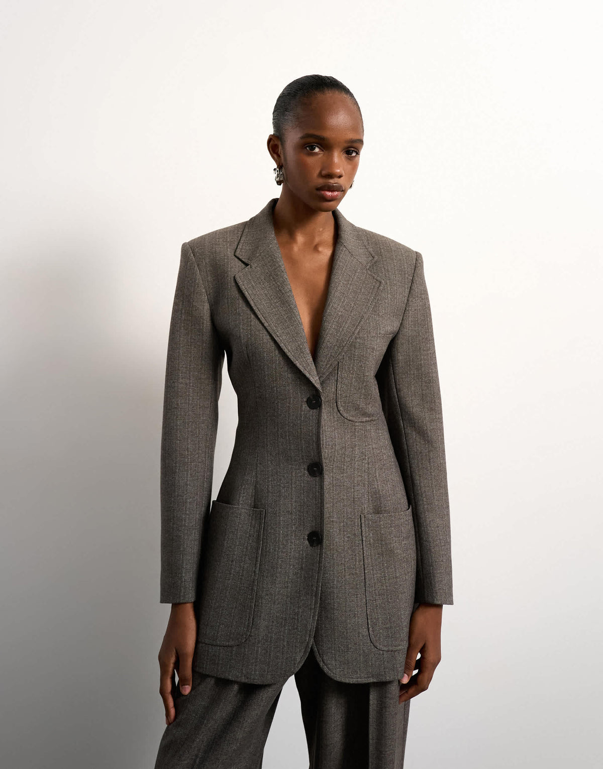 Tolu Coker x Topshop cinched 80s blazer in taupe
