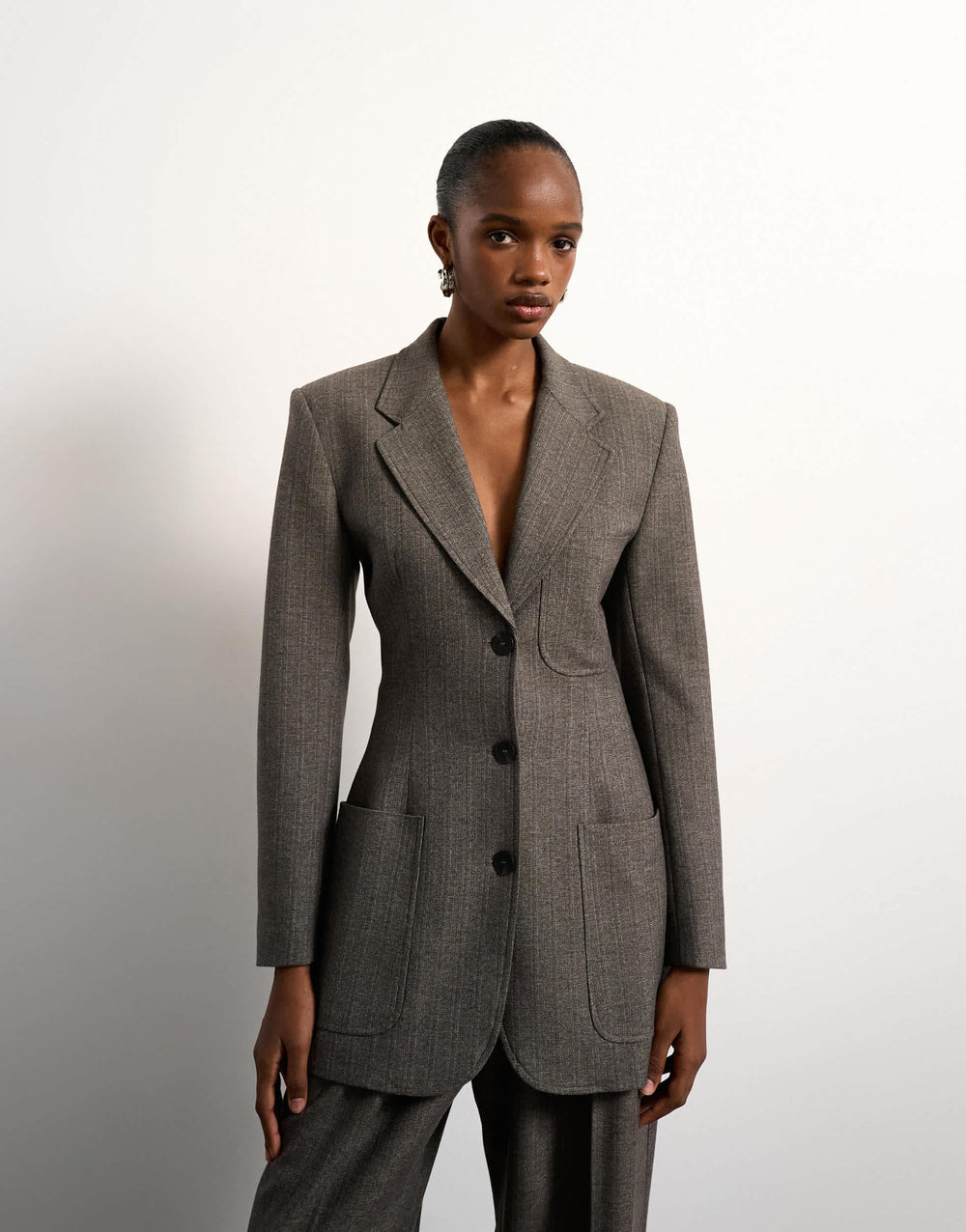 Tolu Coker x Topshop taillierter 80er-Jahre-Blazer in Taupe