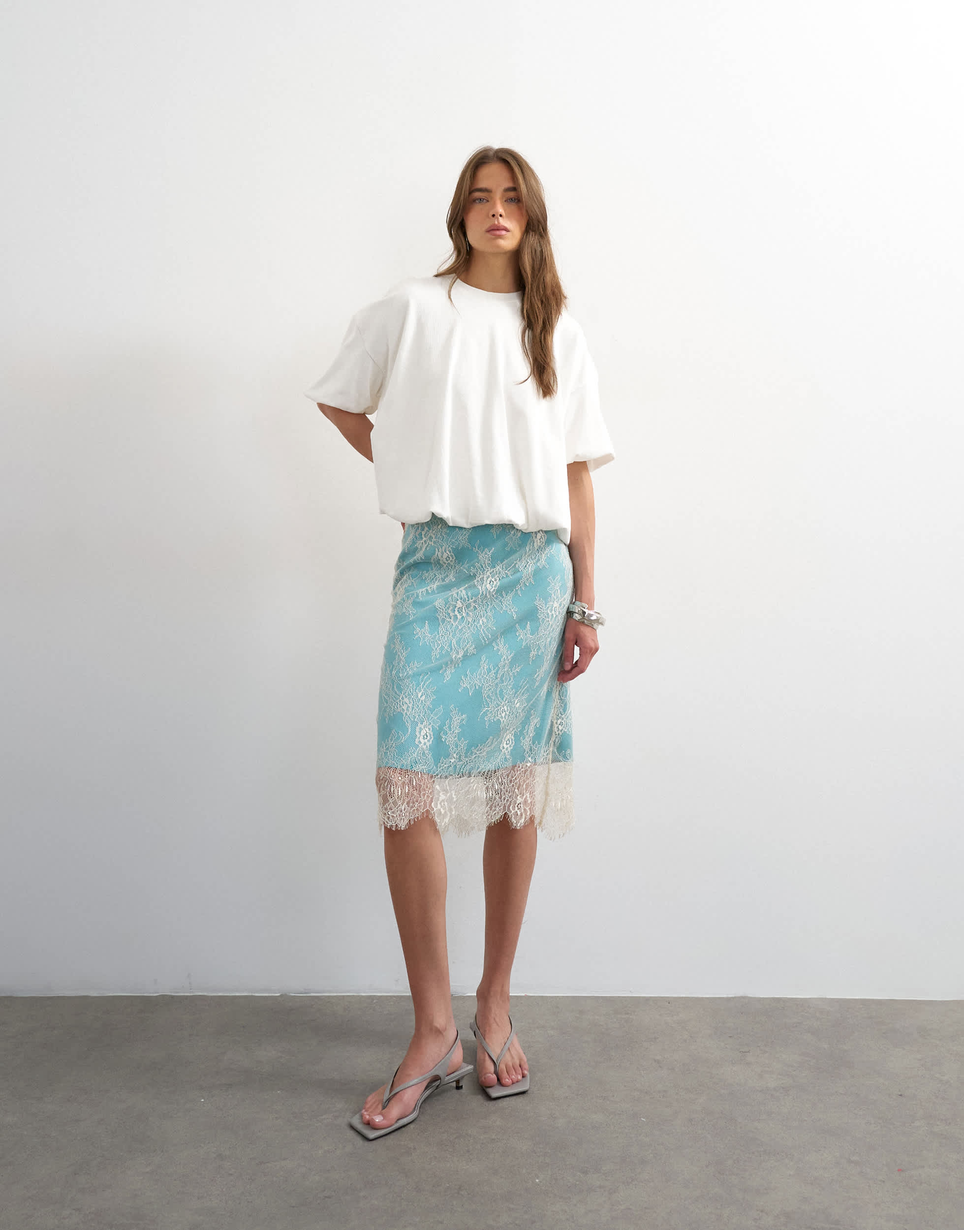 Topshop bubble hem tee in ivory