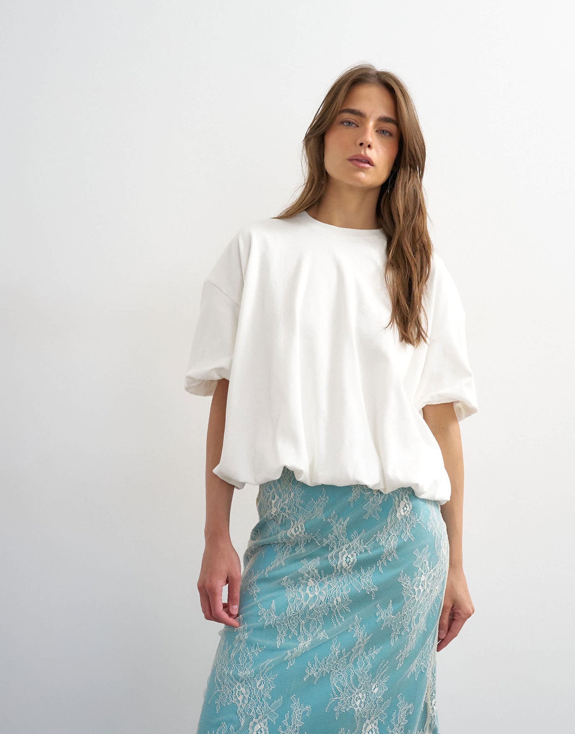 Topshop bubble hem tee in ivory