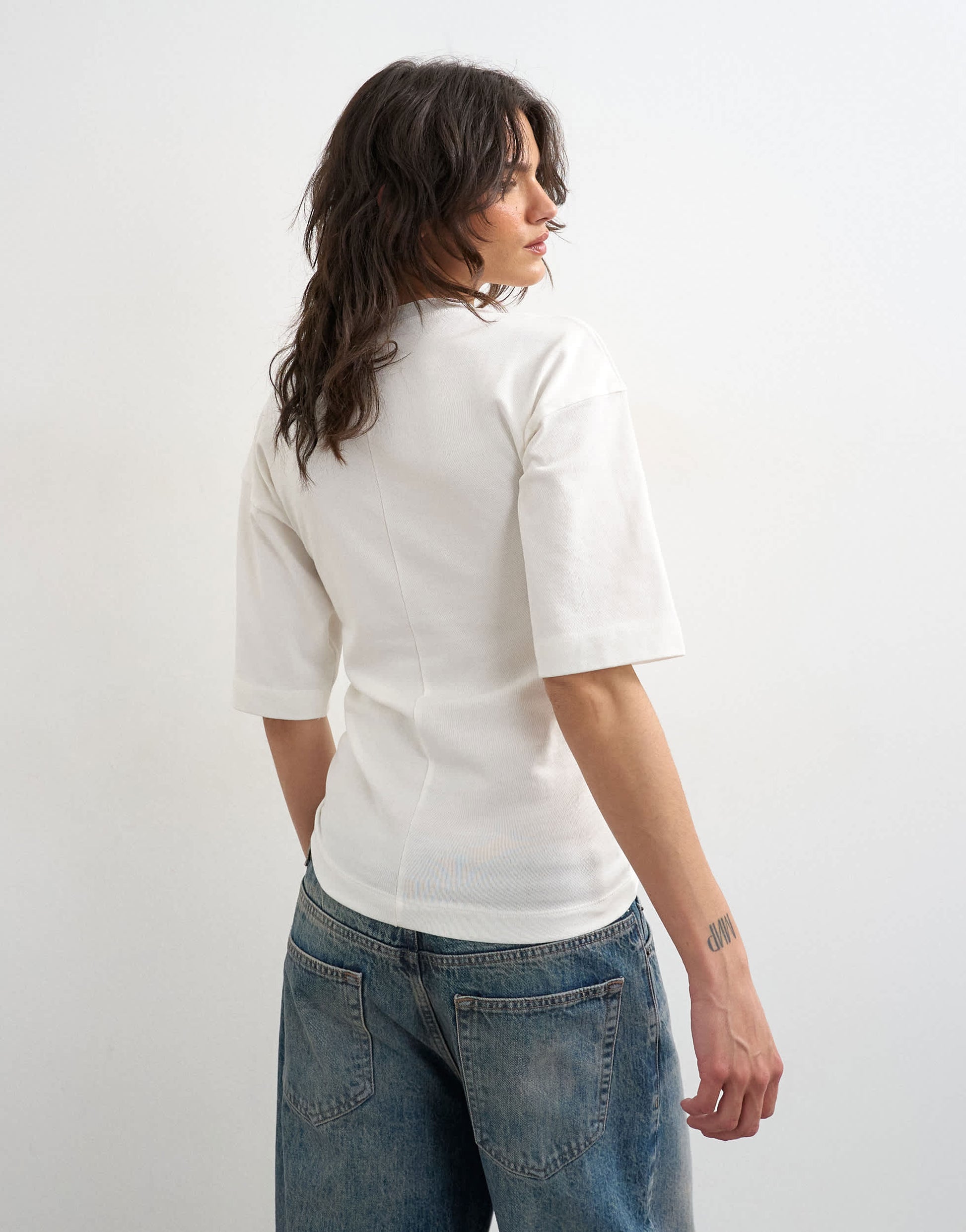 Topshop drawcord detail t-shirt in ivory