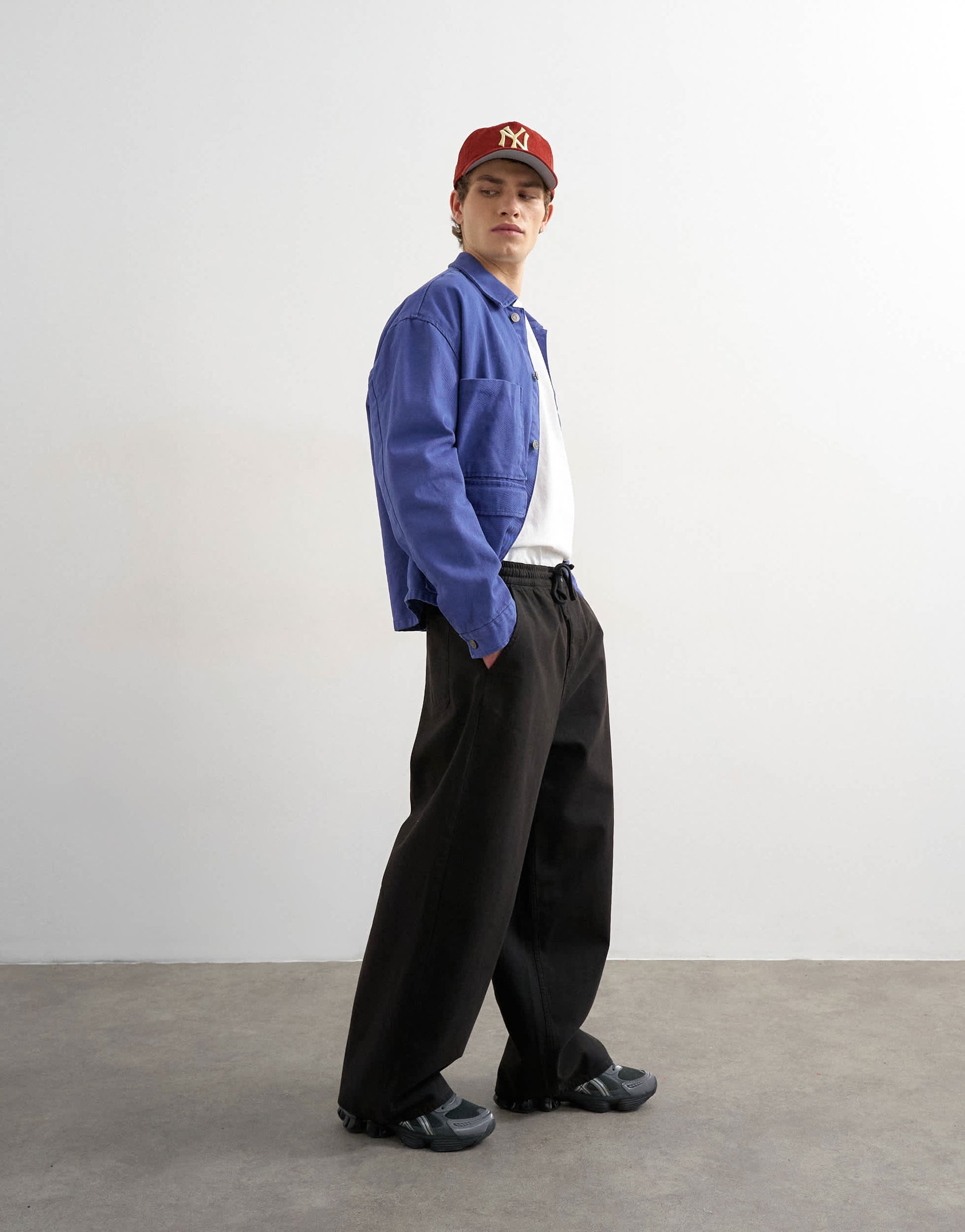 Topman baggy fit herringbone trousers in black