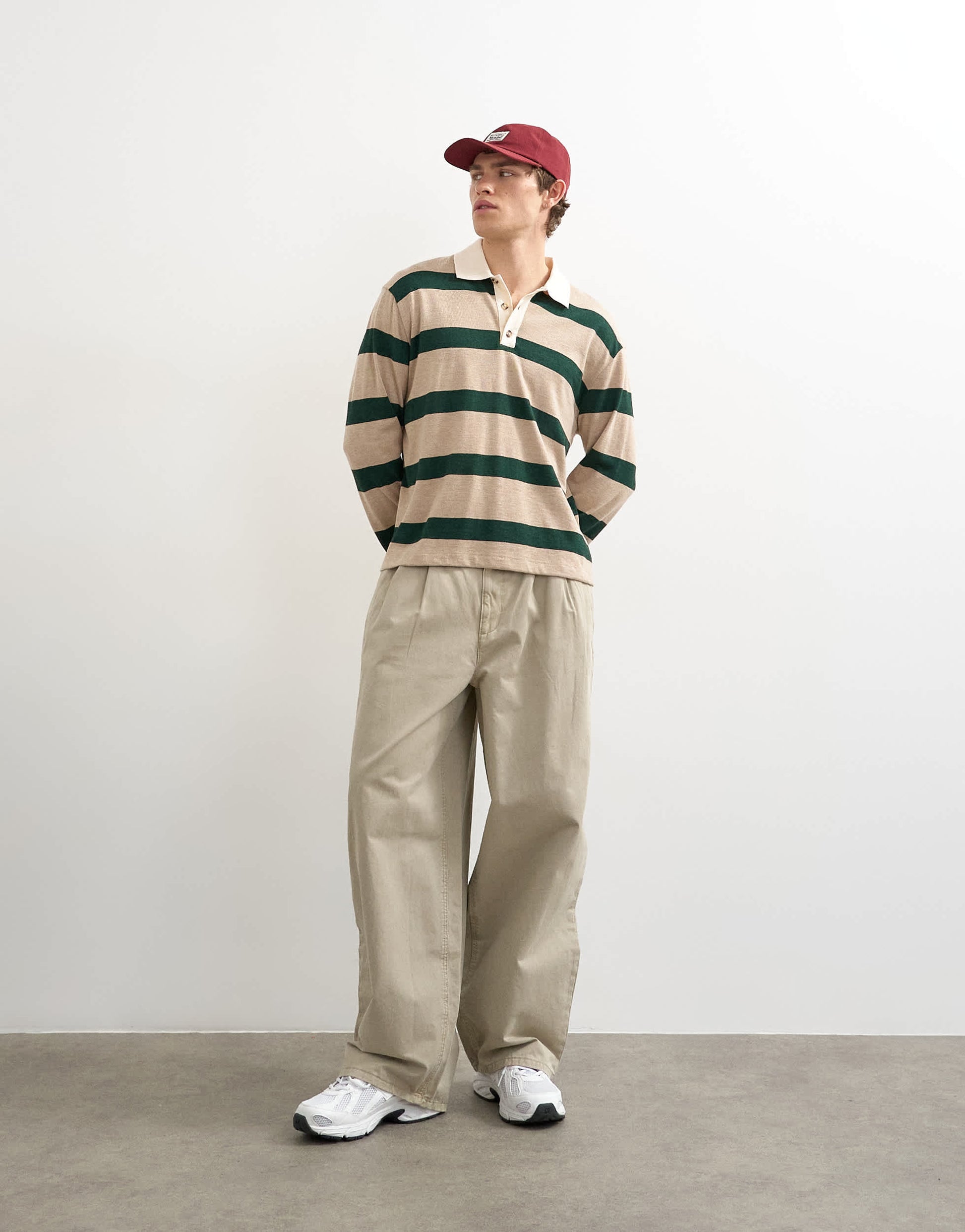 Topman baggy fit trousers with pleats in stone