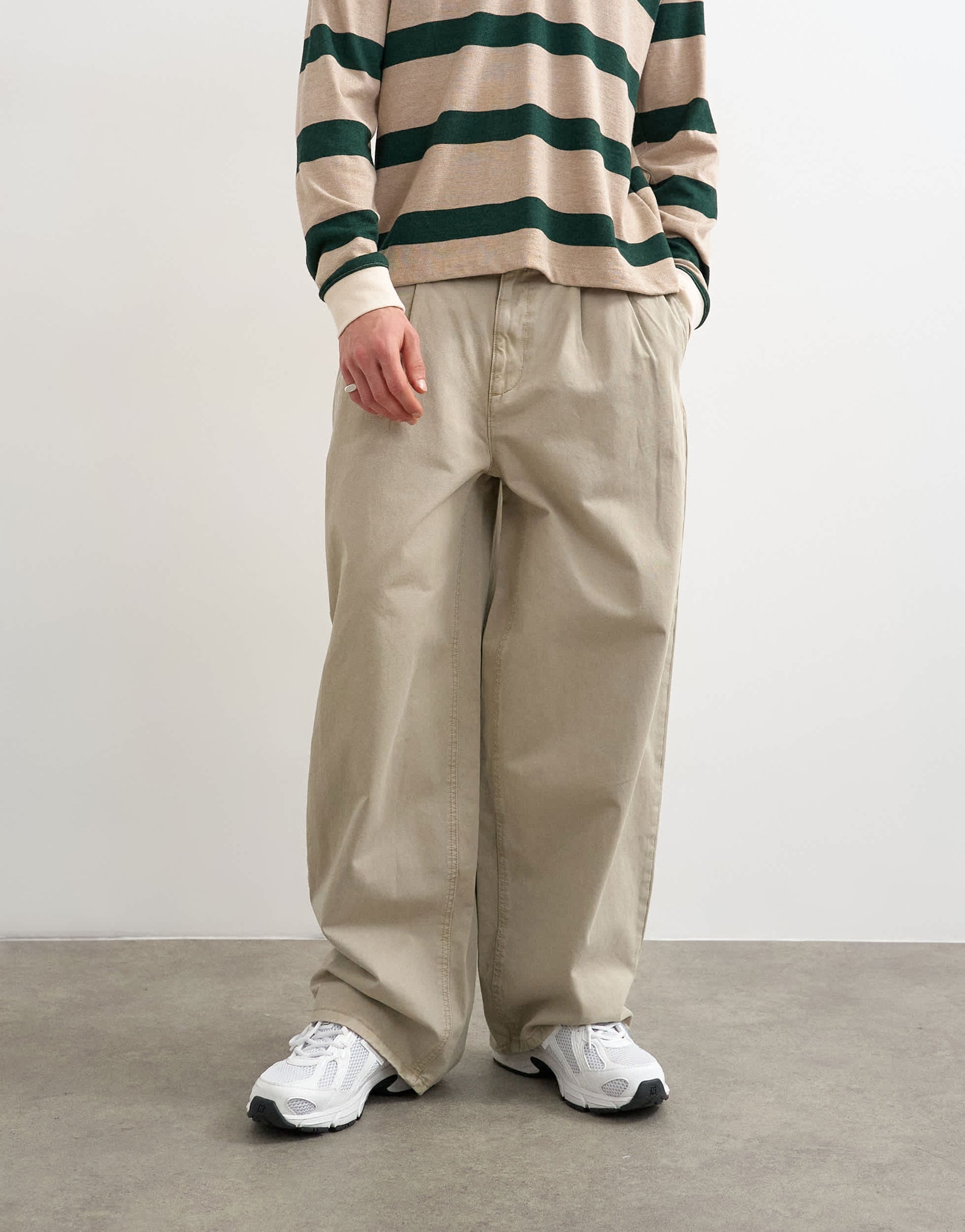 Topman baggy fit trousers with pleats in stone