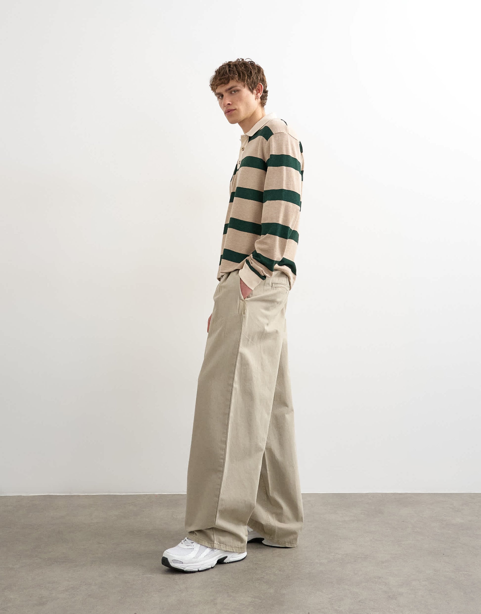 Topman baggy fit trousers with pleats in stone