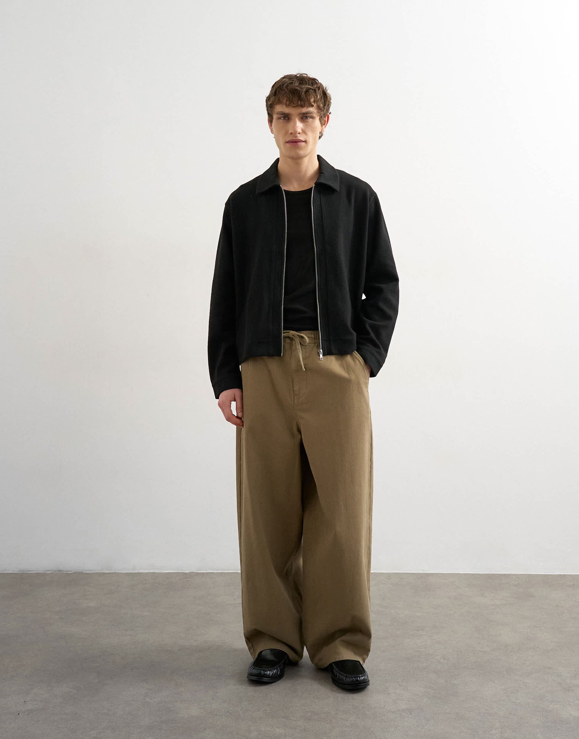 Topman baggy fit herringbone trousers in khaki