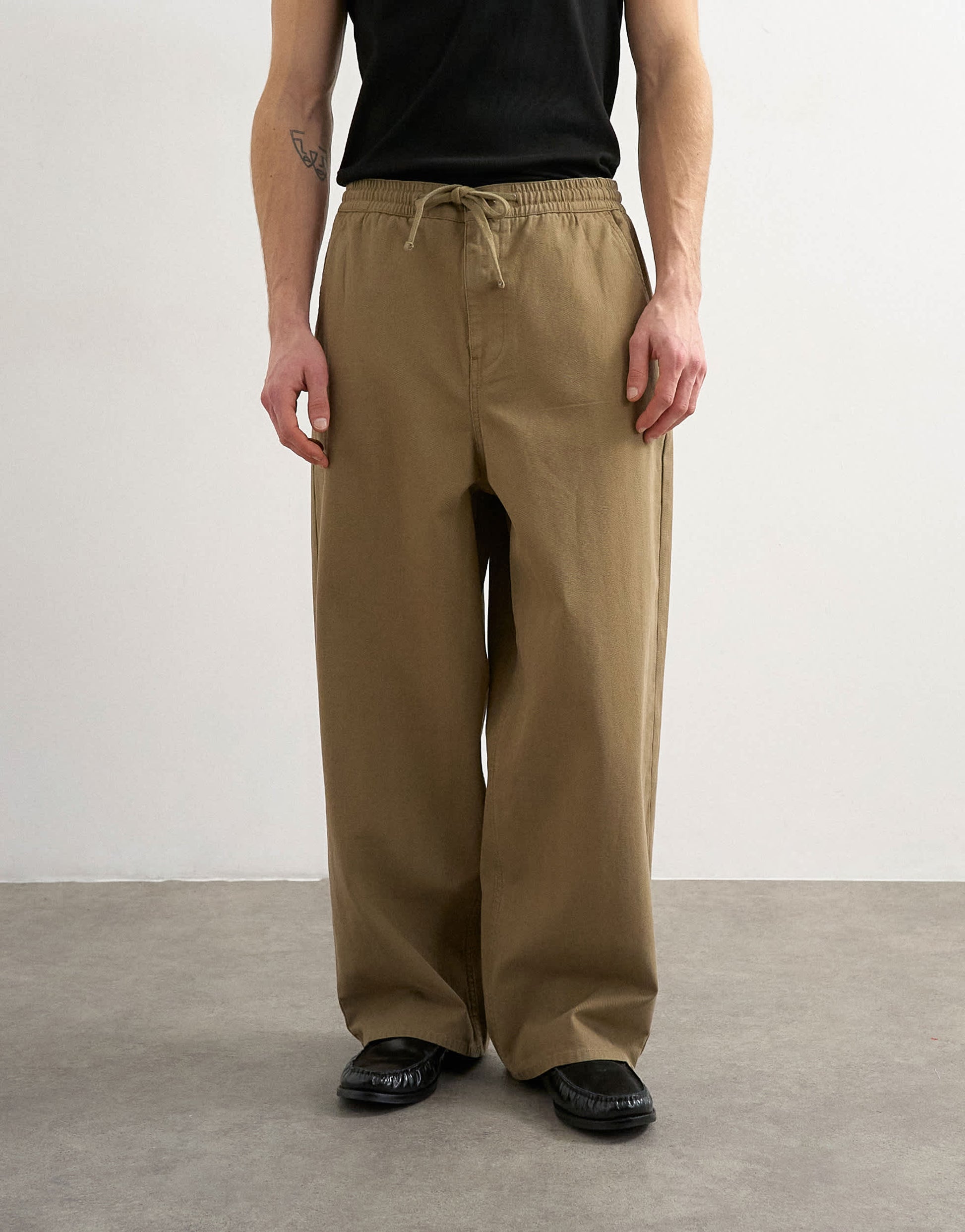 Topman baggy fit herringbone trousers in khaki