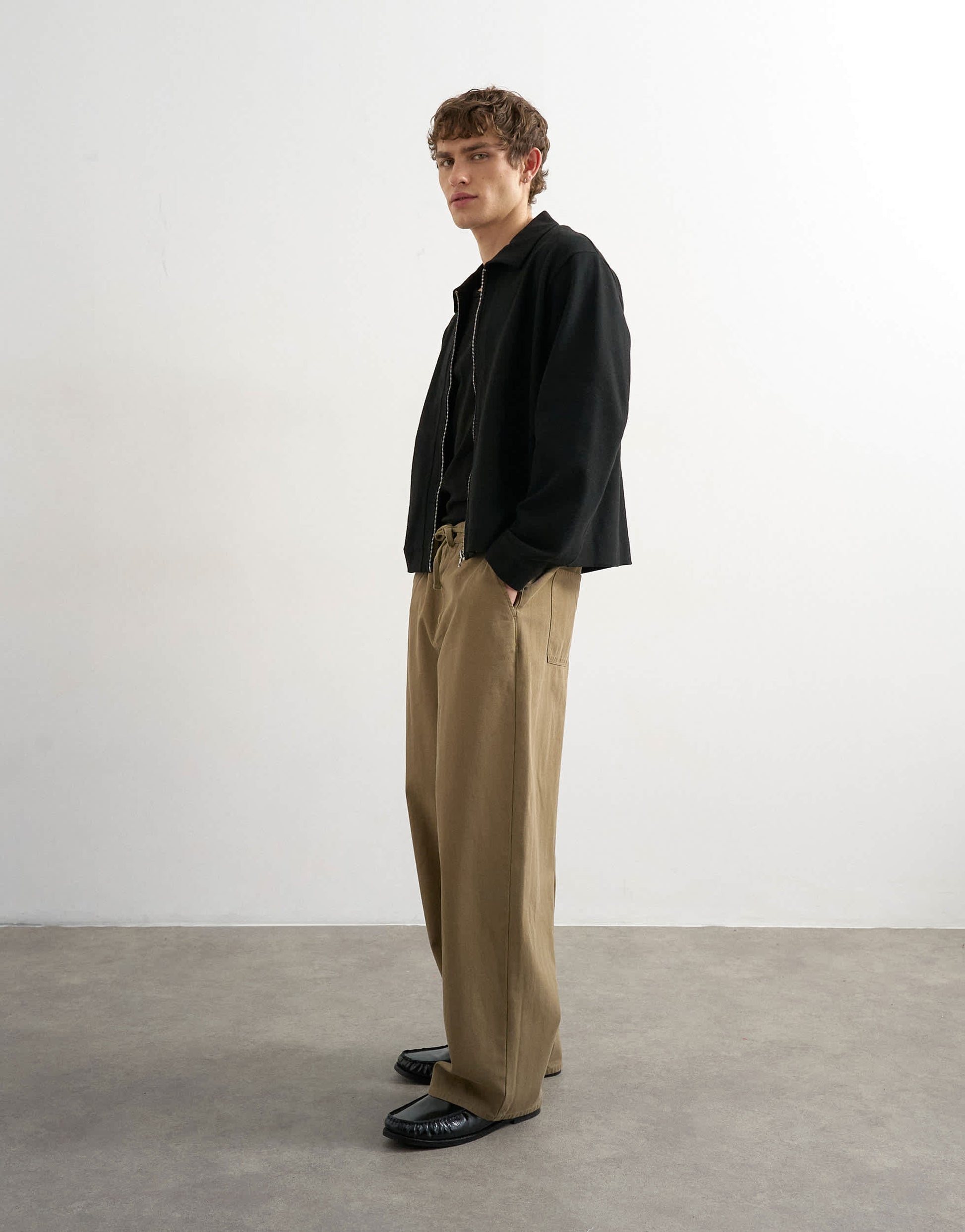 Topman baggy fit herringbone trousers in khaki