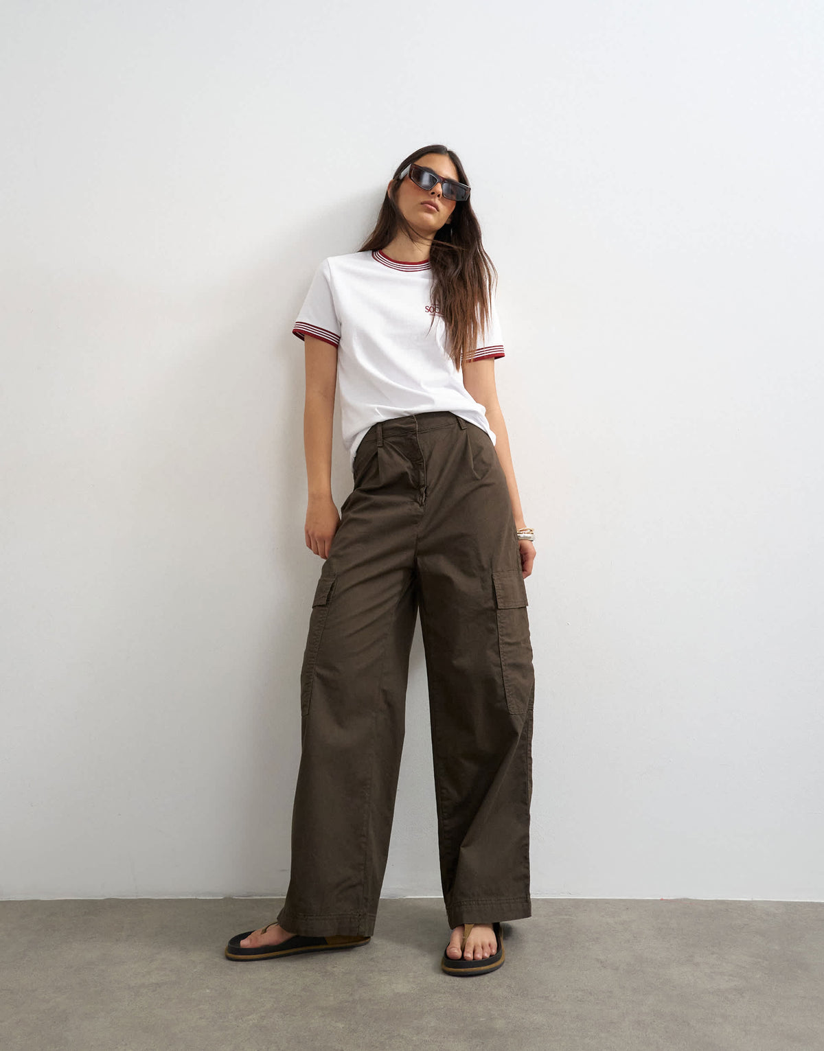 Topshop high rise barrel leg trousers with pleat in brown